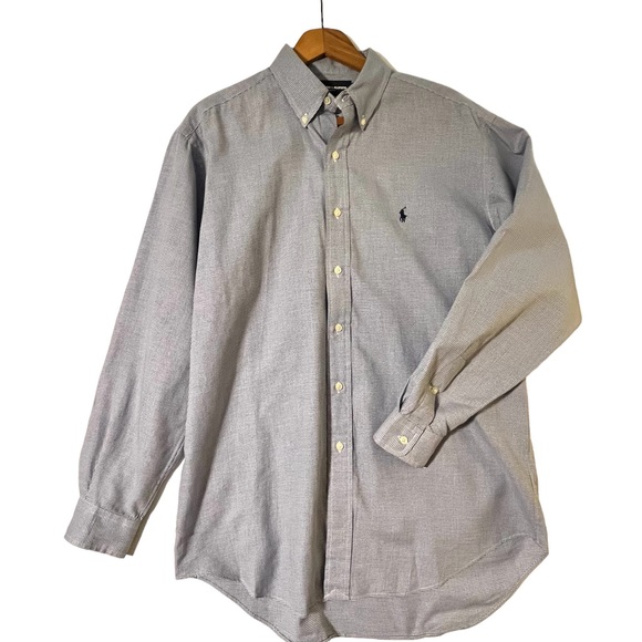 Ralph Lauren Golf Blue and White Houndstooth Plaid Long Sleeve Button Down - Picture 1 of 7